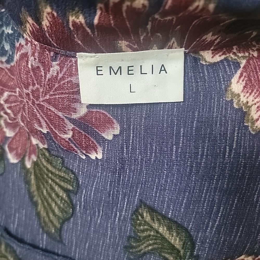 Emelia Floral Cottage Core Wrap Long Sleeve Blouse Sz Large Lightweight - Picture 9 of 9